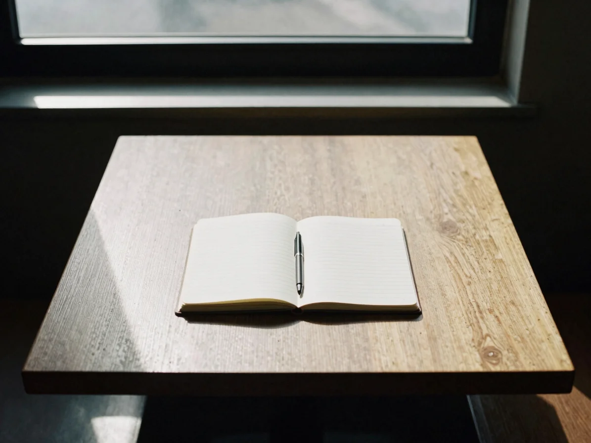 Stark overhead shot of an empty coffee shop table with a single o
